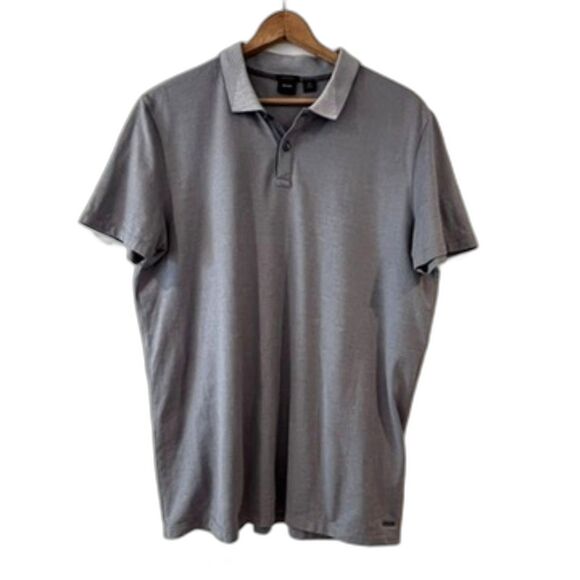 Boss Hugo Boss Parlay Grey Knit Polo Shirt XXL 100% Cotton Regular Fit - Picture 1 of 7